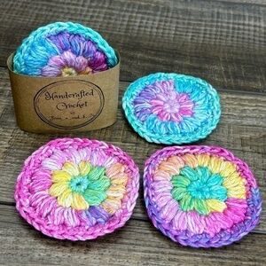 Handcrafted Crochet Face Round Makeup Remover Scrubbies Set Cotton Yarn
